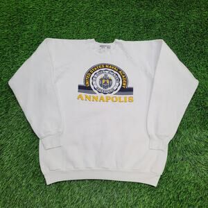 Vintage 80s USNA Annapolis Sweatshirt Womens XL 22x24 White